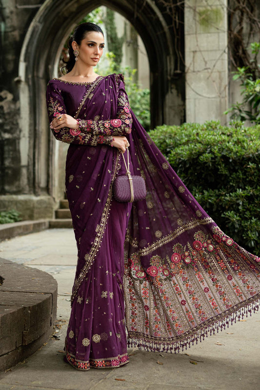 Maria B Embroidered Chiffon Saree WF-09-01-Purple