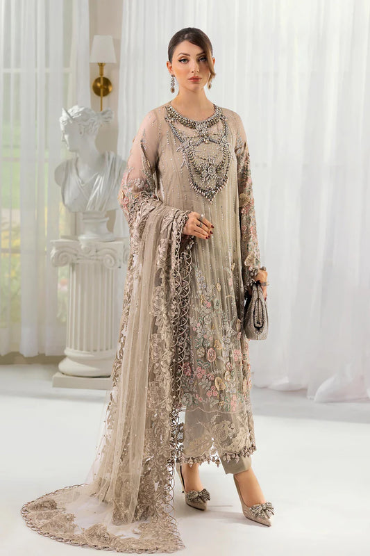Maria B Embroidered Chiffon MPC-25-107-Biege
