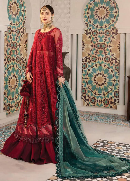 Maria B Embroidered Luxury Chiffon Reddish Mahroon D2