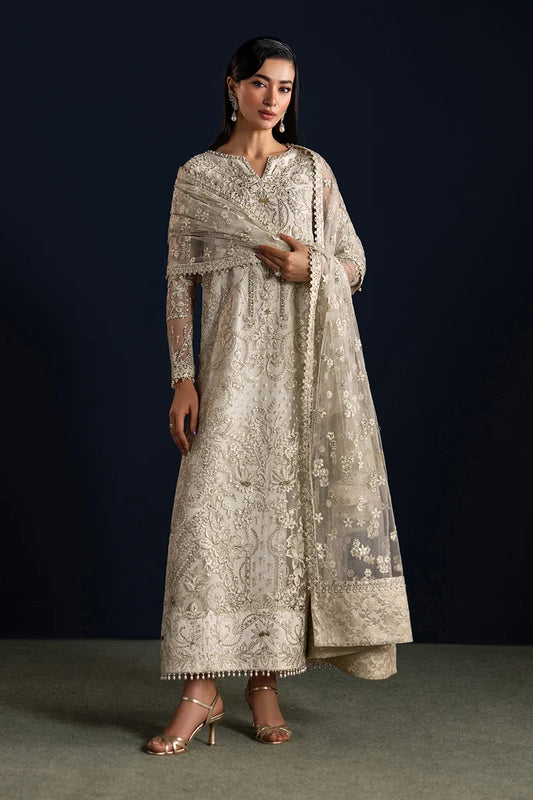 Baroque 4448 | Luxury White Embroidered Net Dress | Pakistani Formal Wear