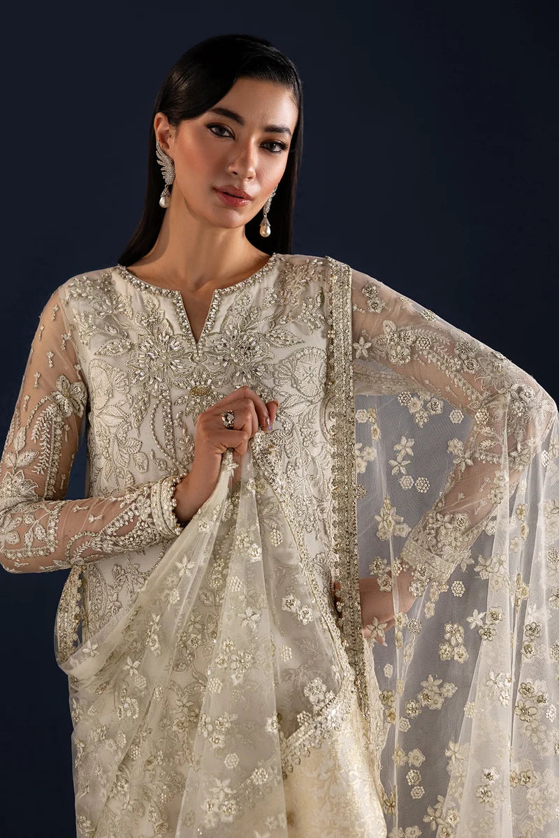 Baroque 4448 | Luxury White Embroidered Net Dress | Pakistani Formal Wear