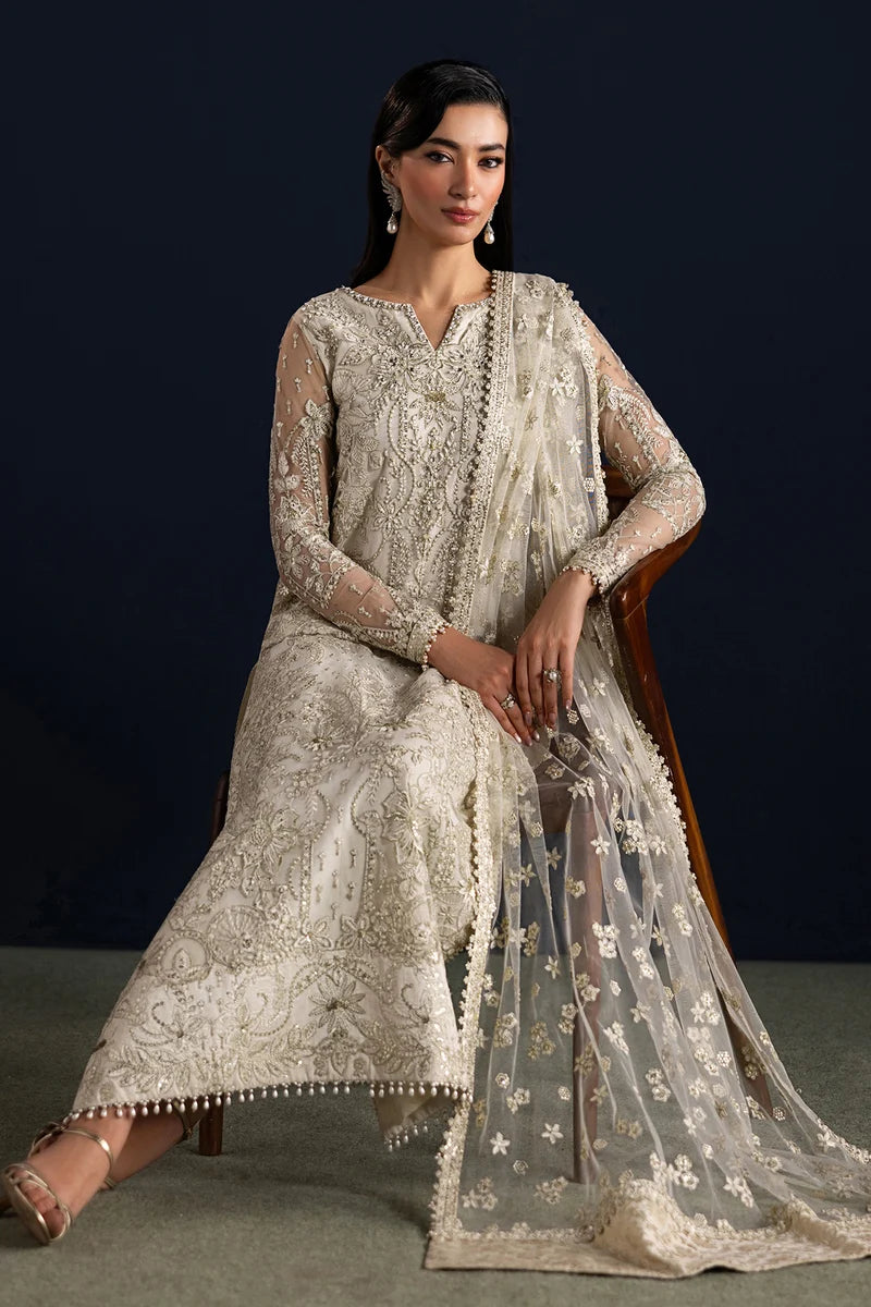 Baroque 4448 | Luxury White Embroidered Net Dress | Pakistani Formal Wear