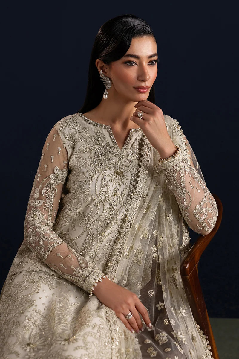 Baroque 4448 | Luxury White Embroidered Net Dress | Pakistani Formal Wear