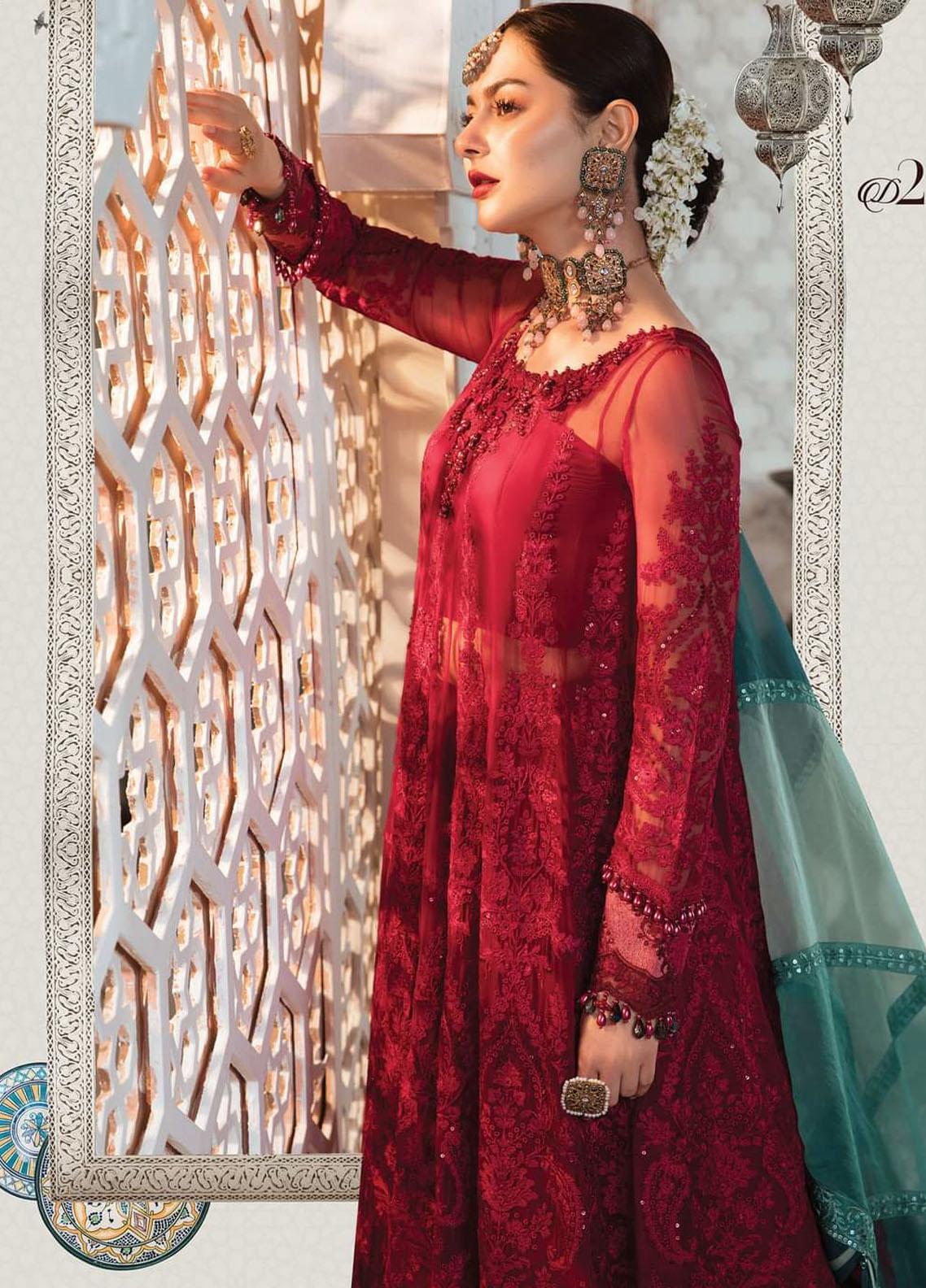 Maria B Embroidered Luxury Chiffon Reddish Mahroon D2