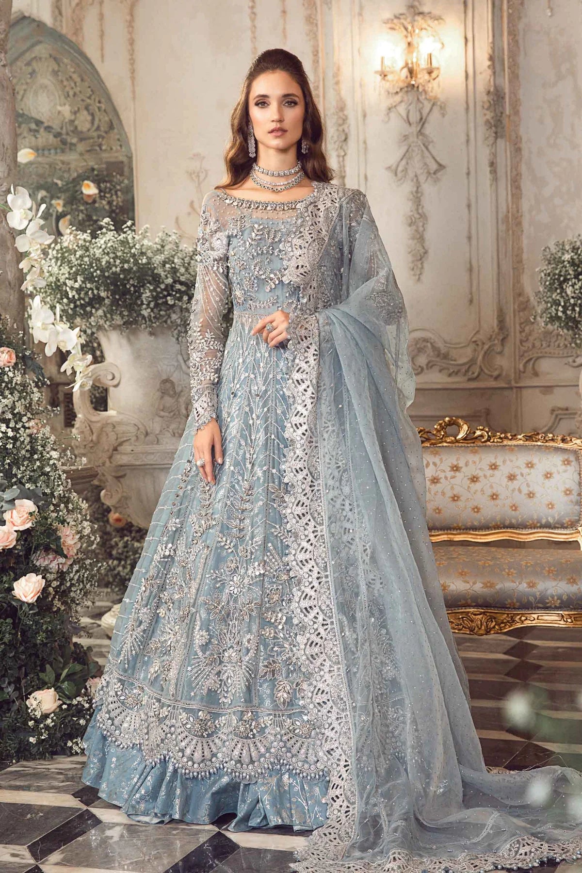 MARIA. B Unstitched MBROIDERED ICE-BLUE-BD-2702