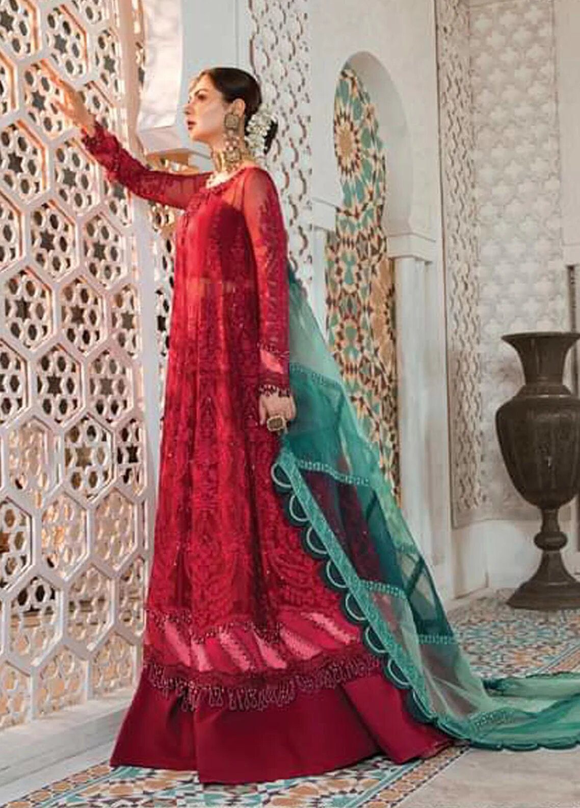 Maria B Embroidered Luxury Chiffon Reddish Mahroon D2