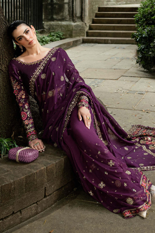 Maria B Embroidered Chiffon Saree WF-09-01-Purple