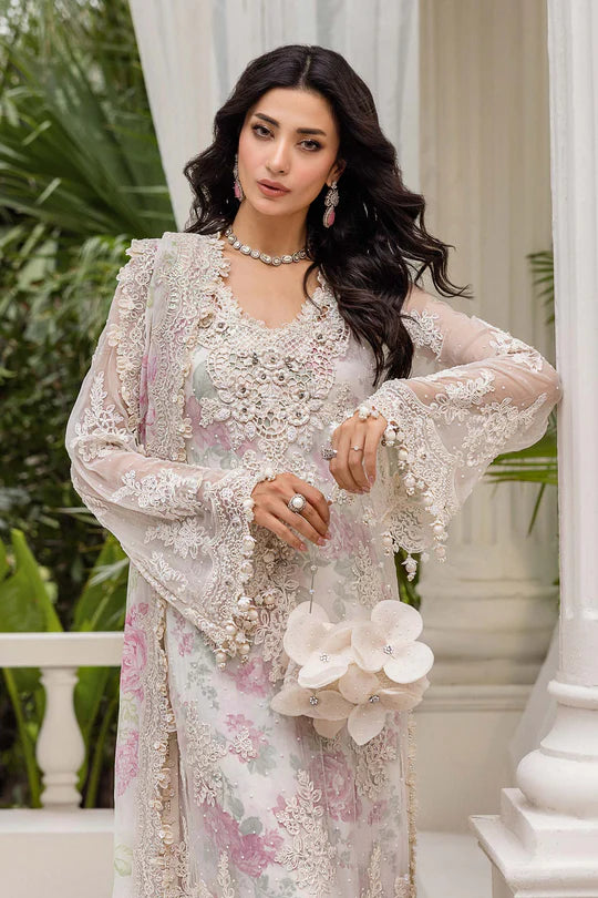 Maria B Embroidered Chiffon MPC-25-101-Off White Rose