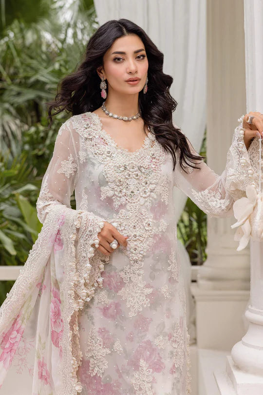 Maria B Embroidered Chiffon MPC-25-101-Off White Rose