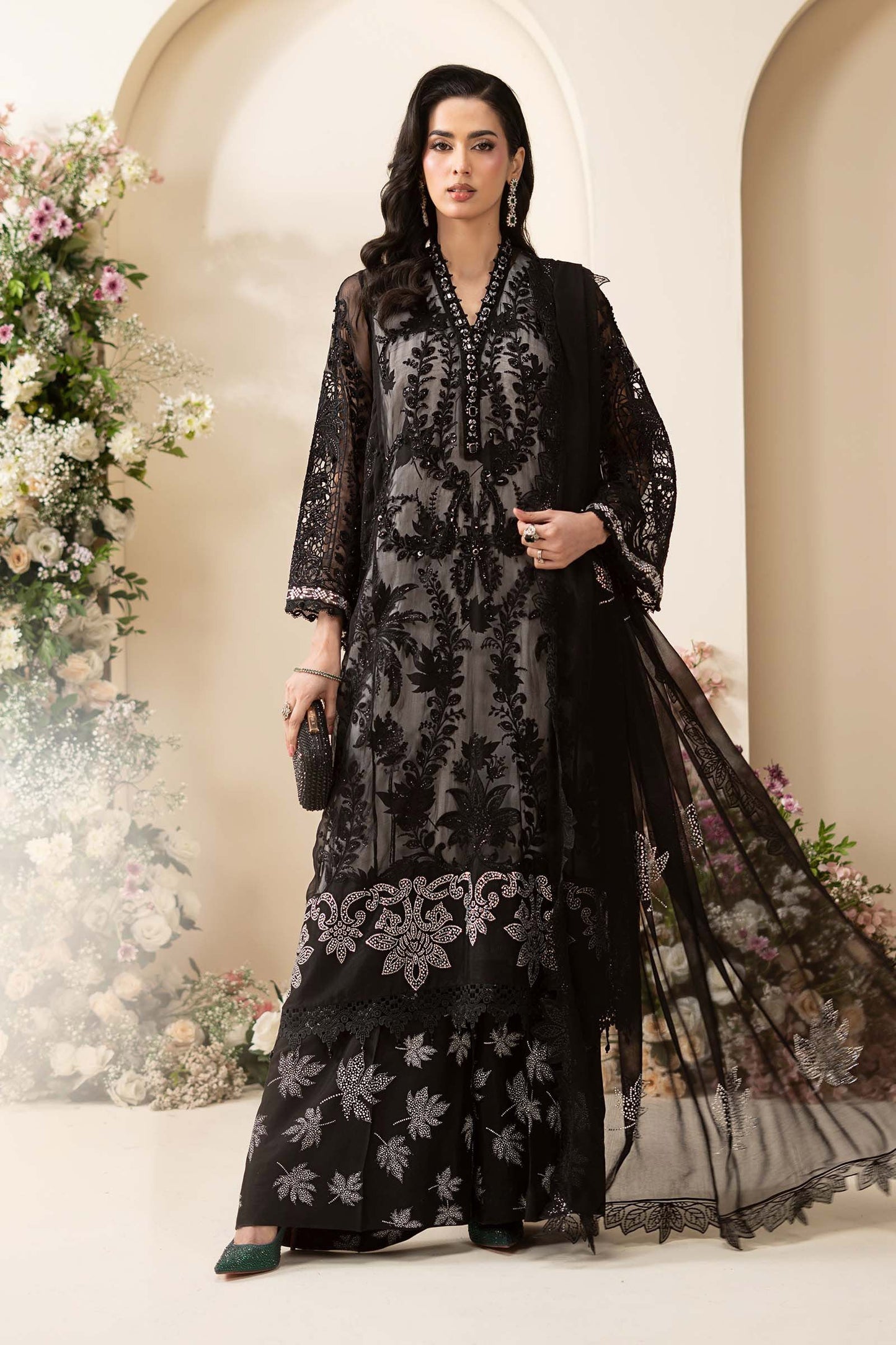 Maria B Embroidered Chiffon MCS-26-101-Black