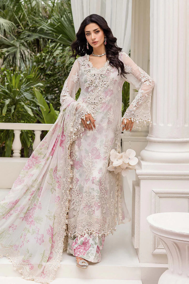 Maria B Embroidered Chiffon MPC-25-101-Off White Rose