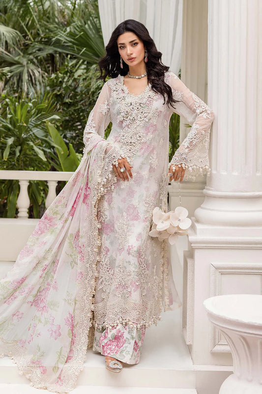 Maria B Embroidered Chiffon MPC-25-101-Off White Rose