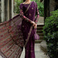 Maria B Embroidered Chiffon Saree WF-09-01-Purple