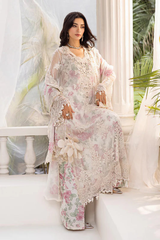 Maria B Embroidered Chiffon MPC-25-101-Off White Rose