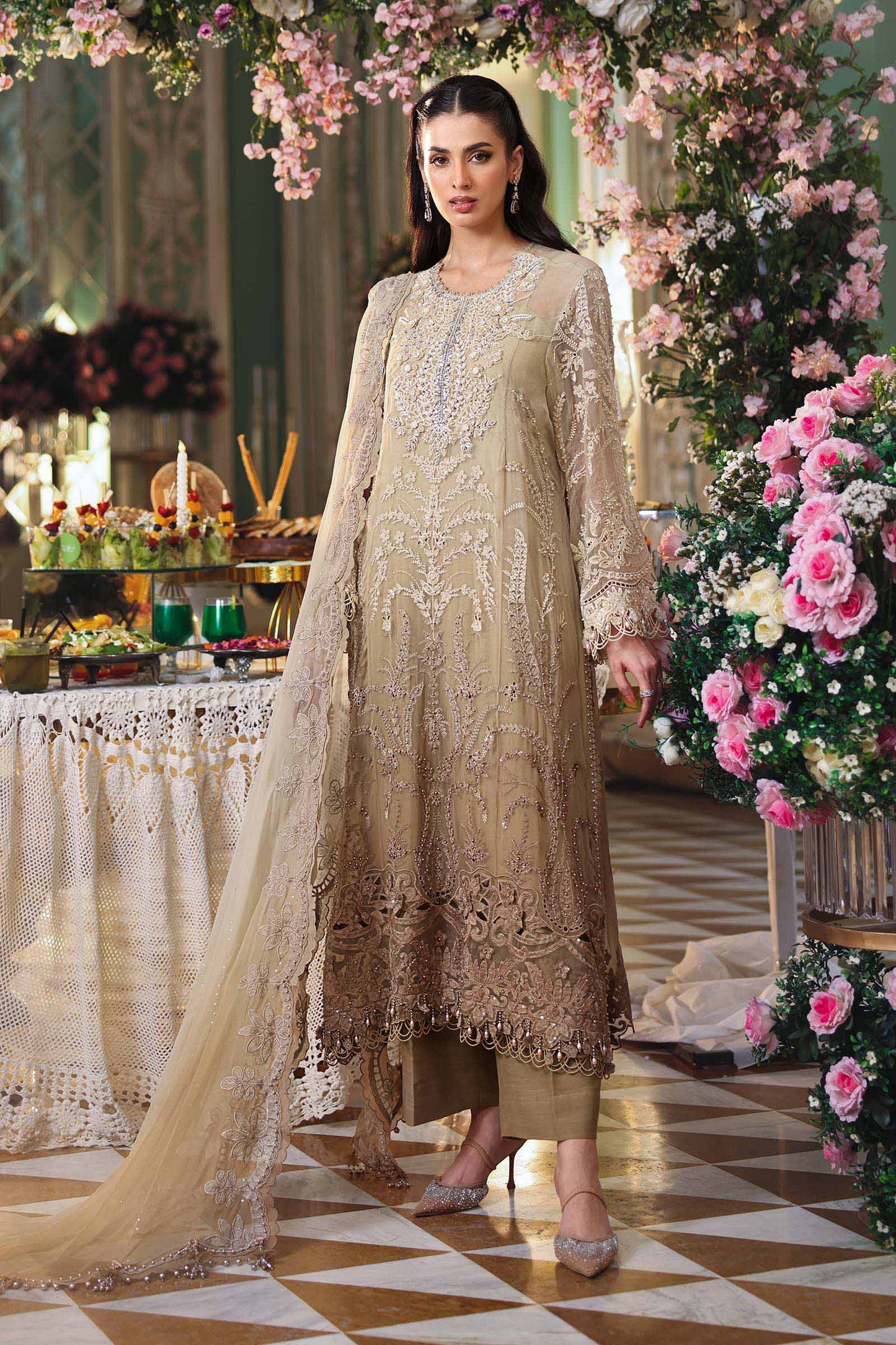 Maria B Embroidered Chiffon MPC-26-103-OLIVE GOLD