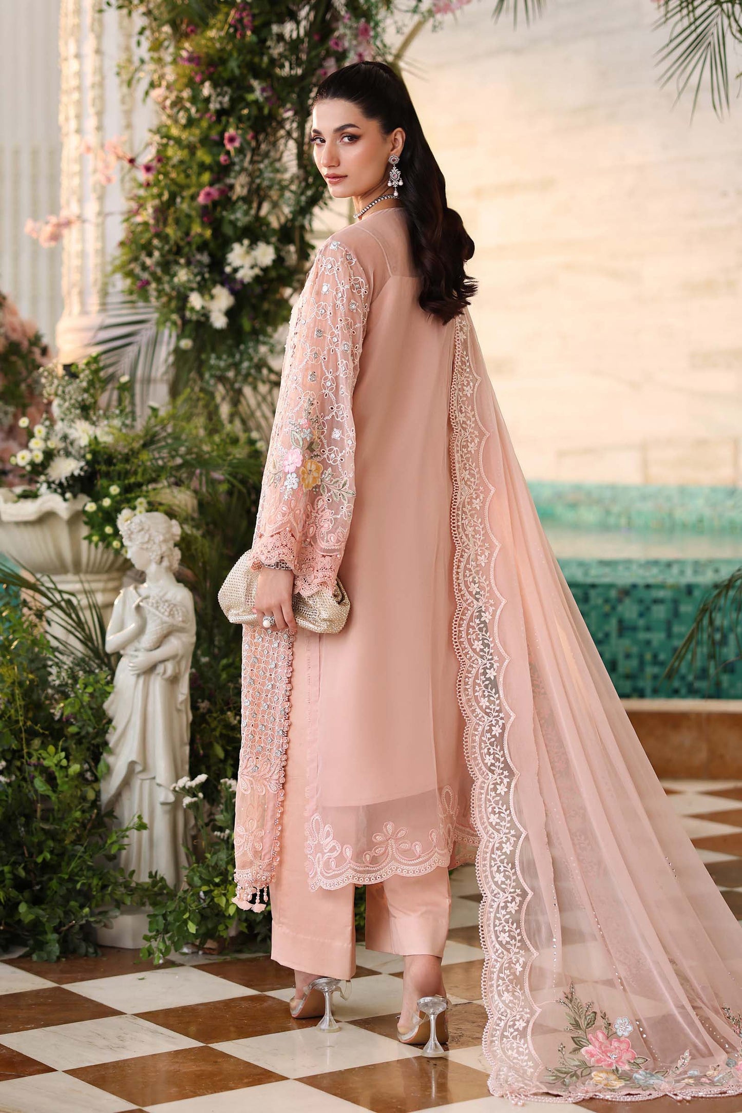 Maria B Embroidered Chiffon MPC-26-104-Peach Pink