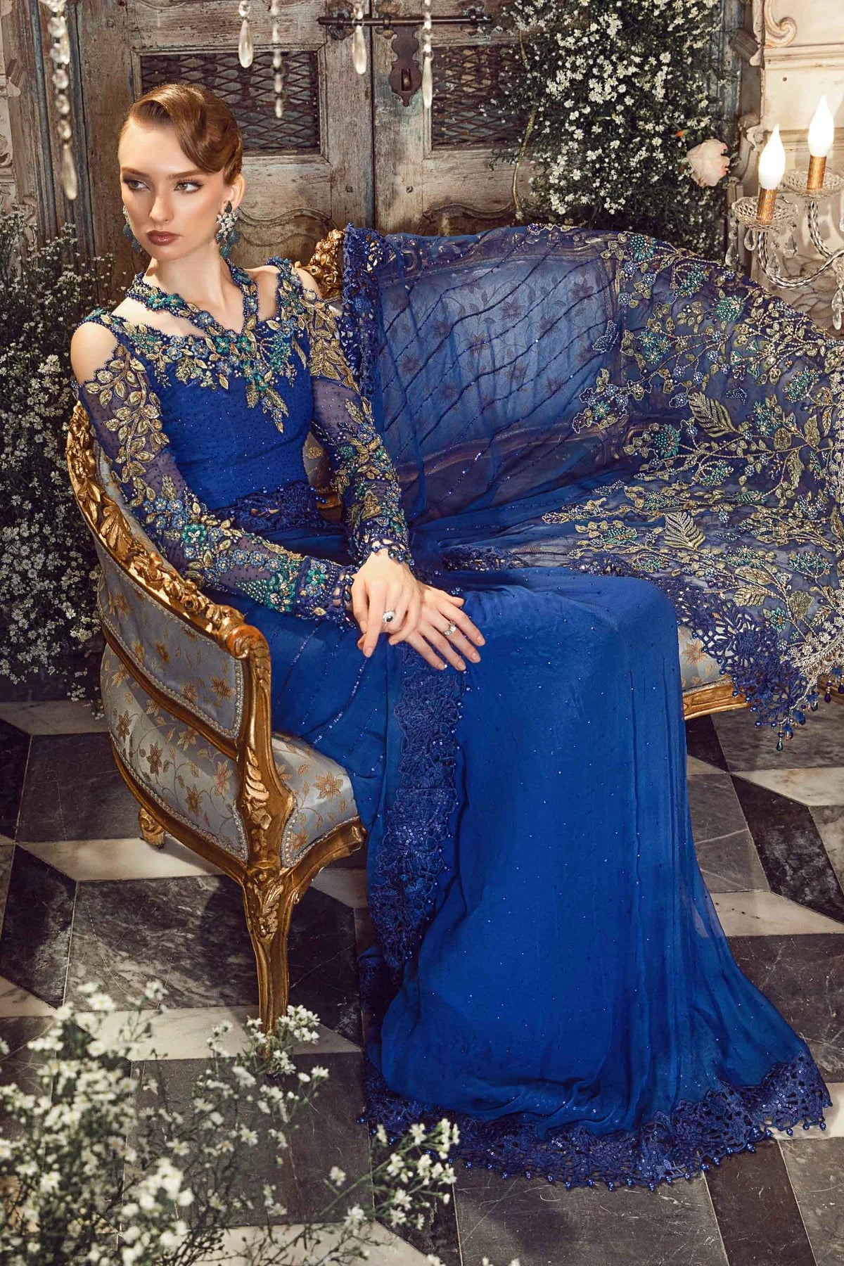 MARIA. B UNSTITCHED MBROIDERED Cobalt Blue BD-2704