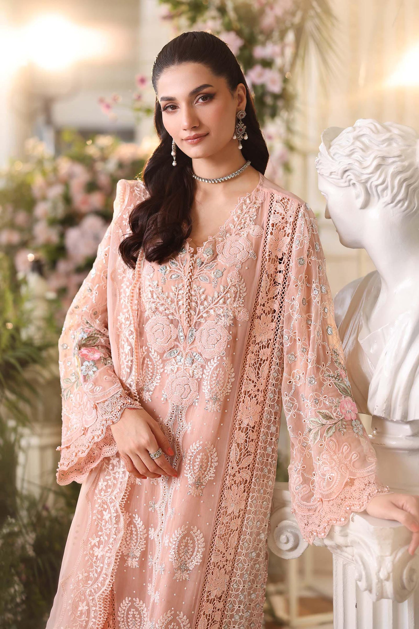 Maria B Embroidered Chiffon MPC-26-104-Peach Pink