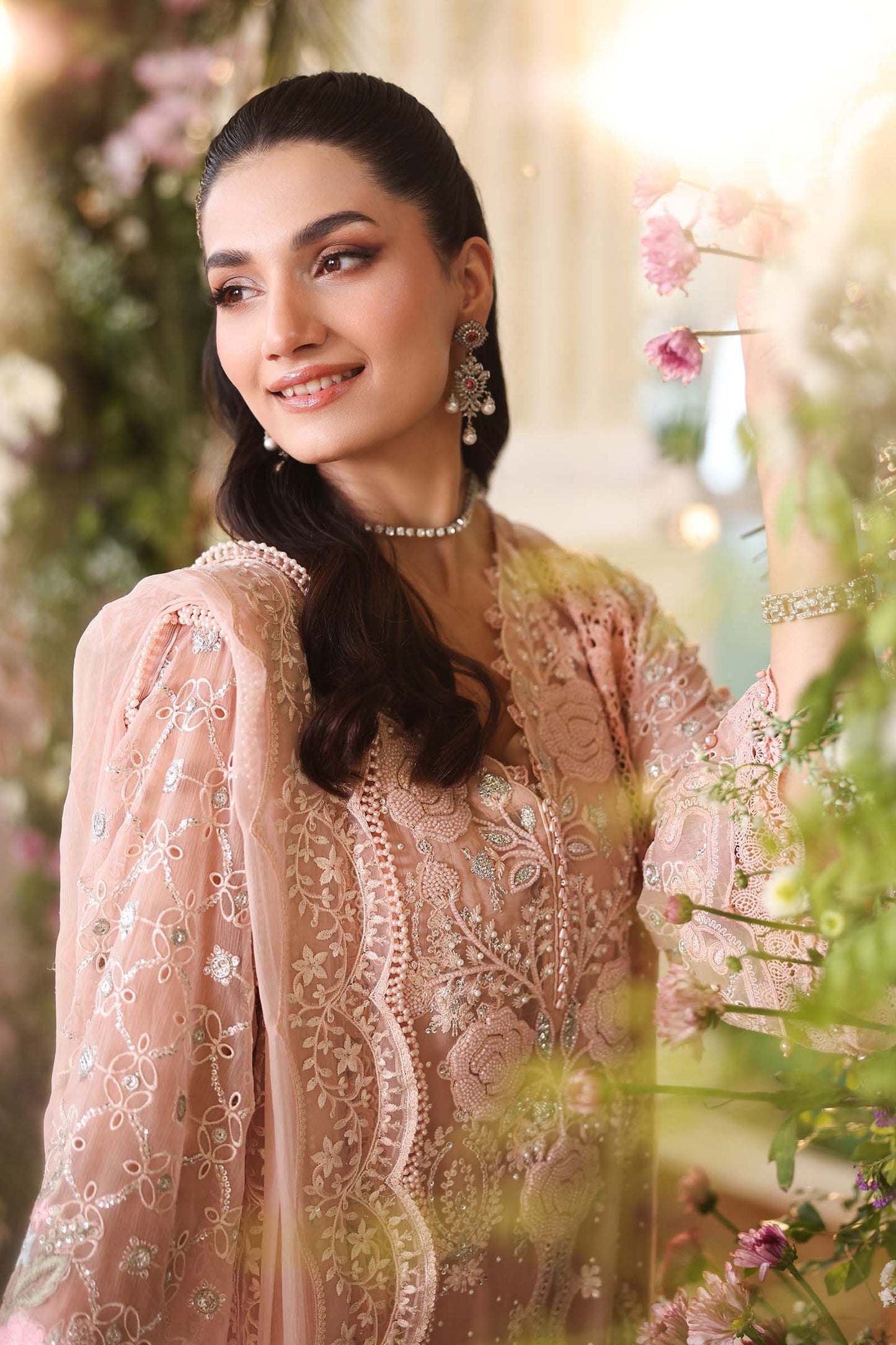 Maria B Embroidered Chiffon MPC-26-104-Peach Pink