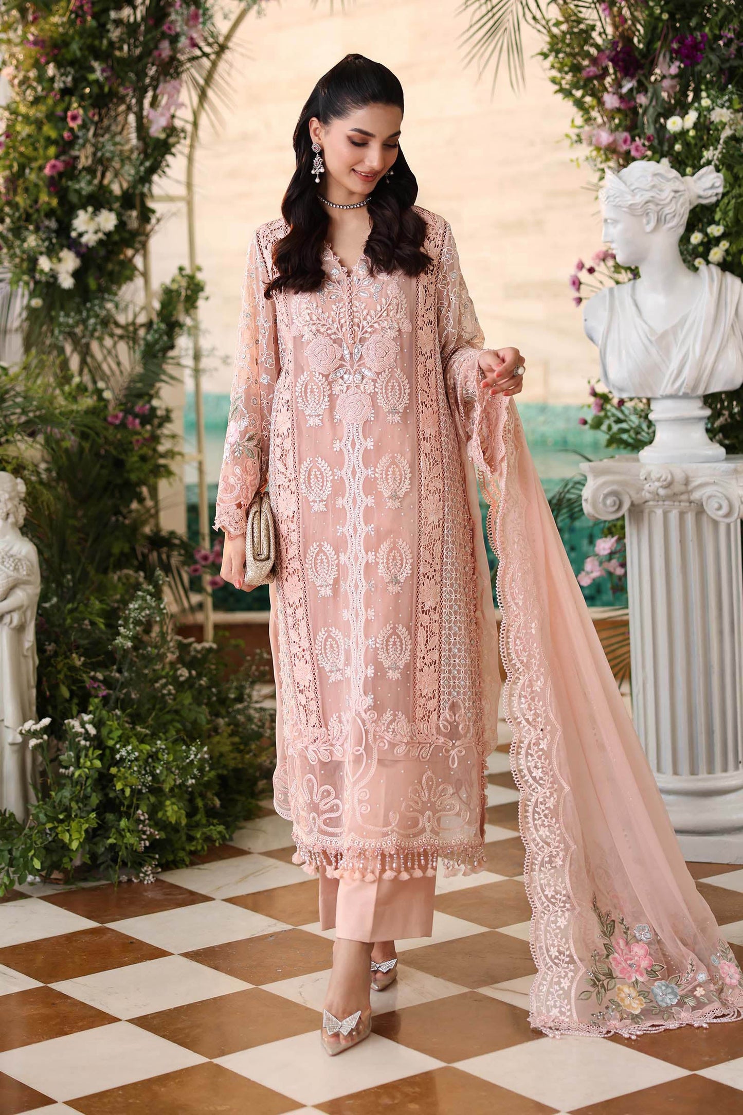 Maria B Embroidered Chiffon MPC-26-104-Peach Pink