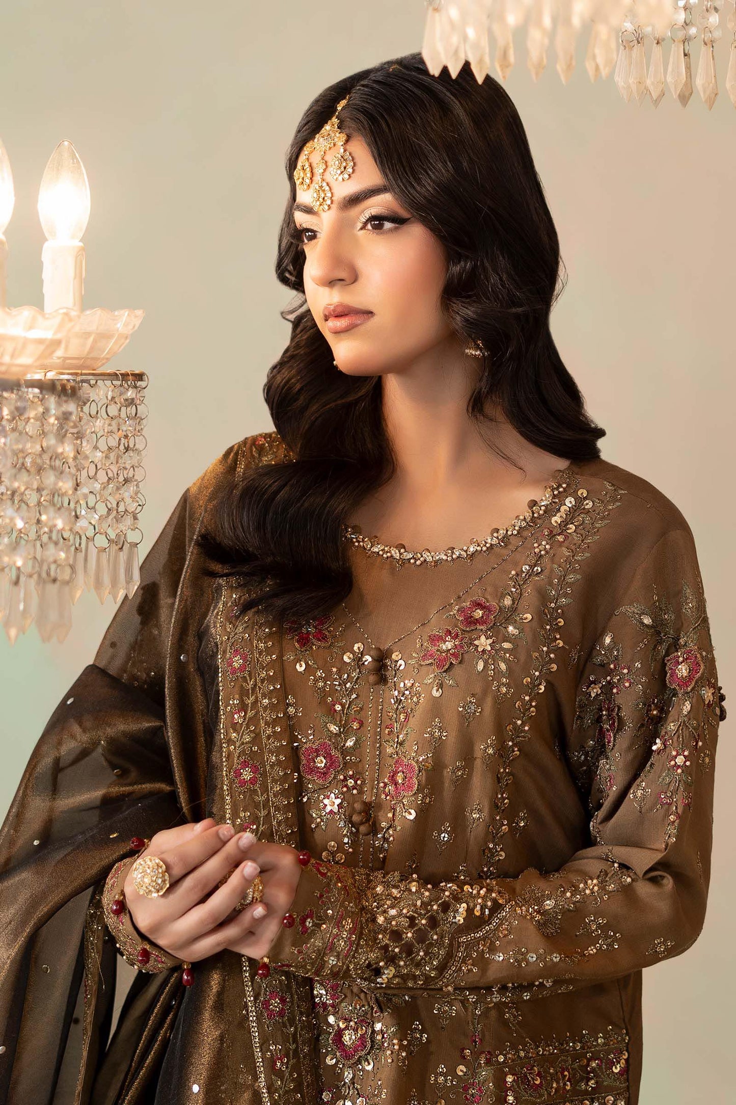 Maria B Embroidered Raw Silk WF-09-04-Brown