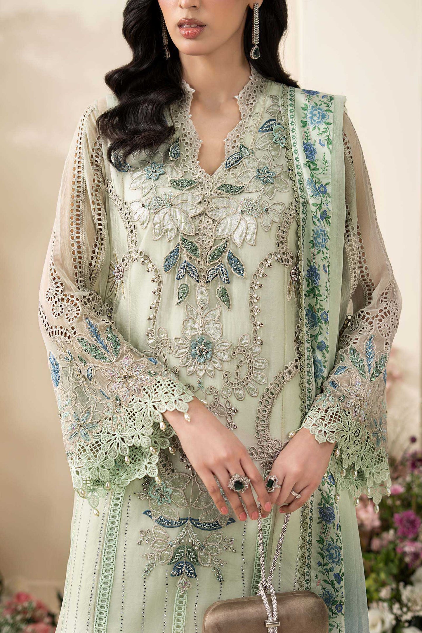 Maria B Embroidered Chiffon MPC-26-105-Pista