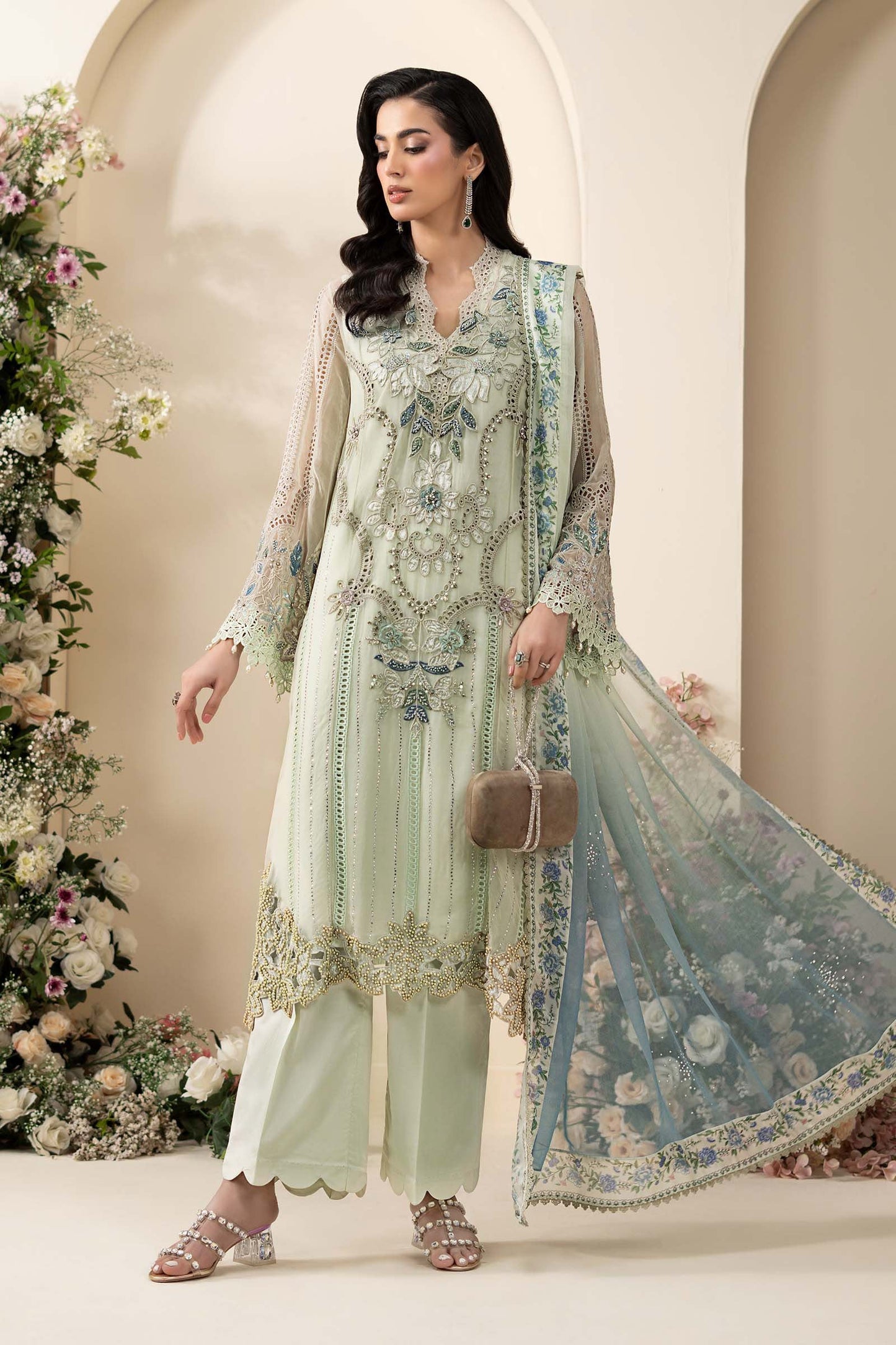 Maria B Embroidered Chiffon MPC-26-105-Pista