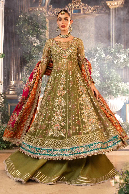 MARIA. B UNSTITCHED MBROIDERED BD-2906- olive Green