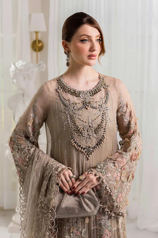 Maria B Embroidered Chiffon MPC-25-107-Biege
