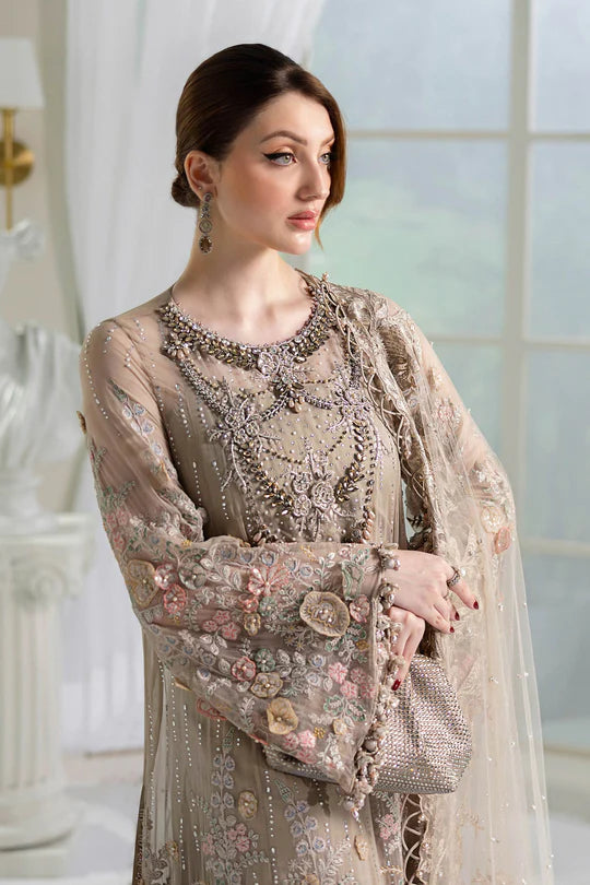 Maria B Embroidered Chiffon MPC-25-107-Biege
