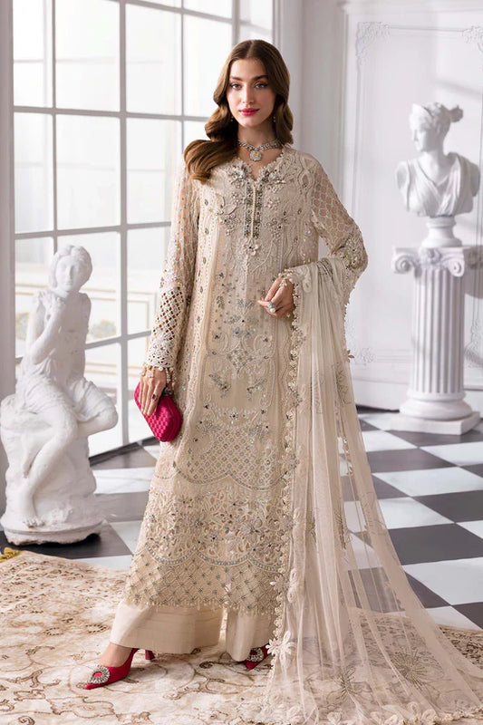 MARIA. B UNSTITCHED MBROIDERED BD-3007-Off white