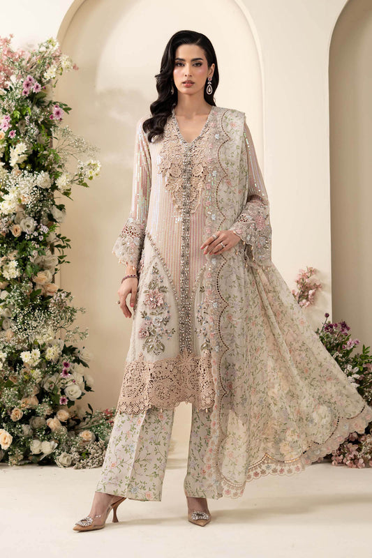 Maria B Embroidered Chiffon MPC-26-107-Ivory Beige