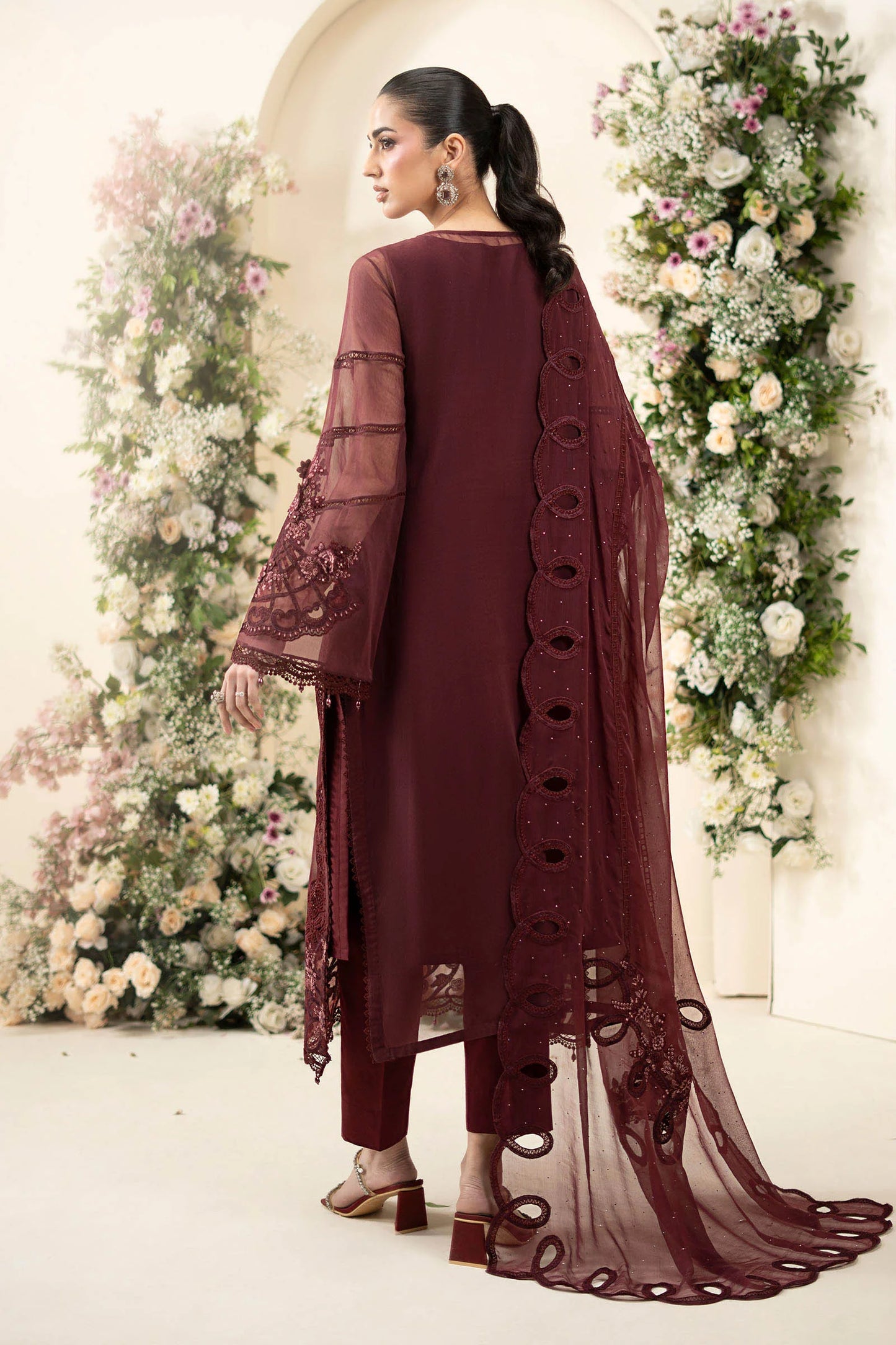 Maria B Embroidered Chiffon MPC-26-108-Burgundy