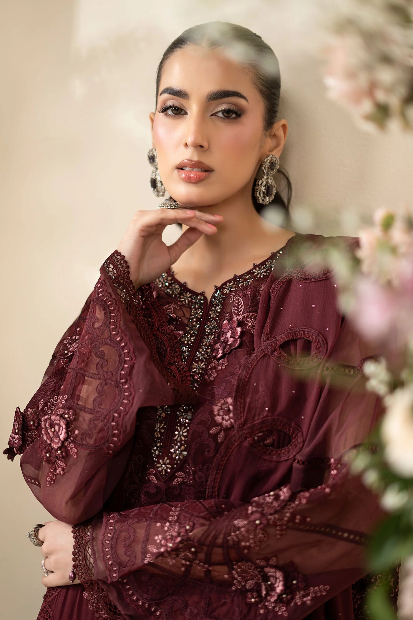 Maria B Embroidered Chiffon MPC-26-108-Burgundy