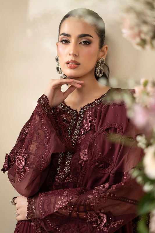 Maria B Embroidered Chiffon MPC-26-108-Burgundy