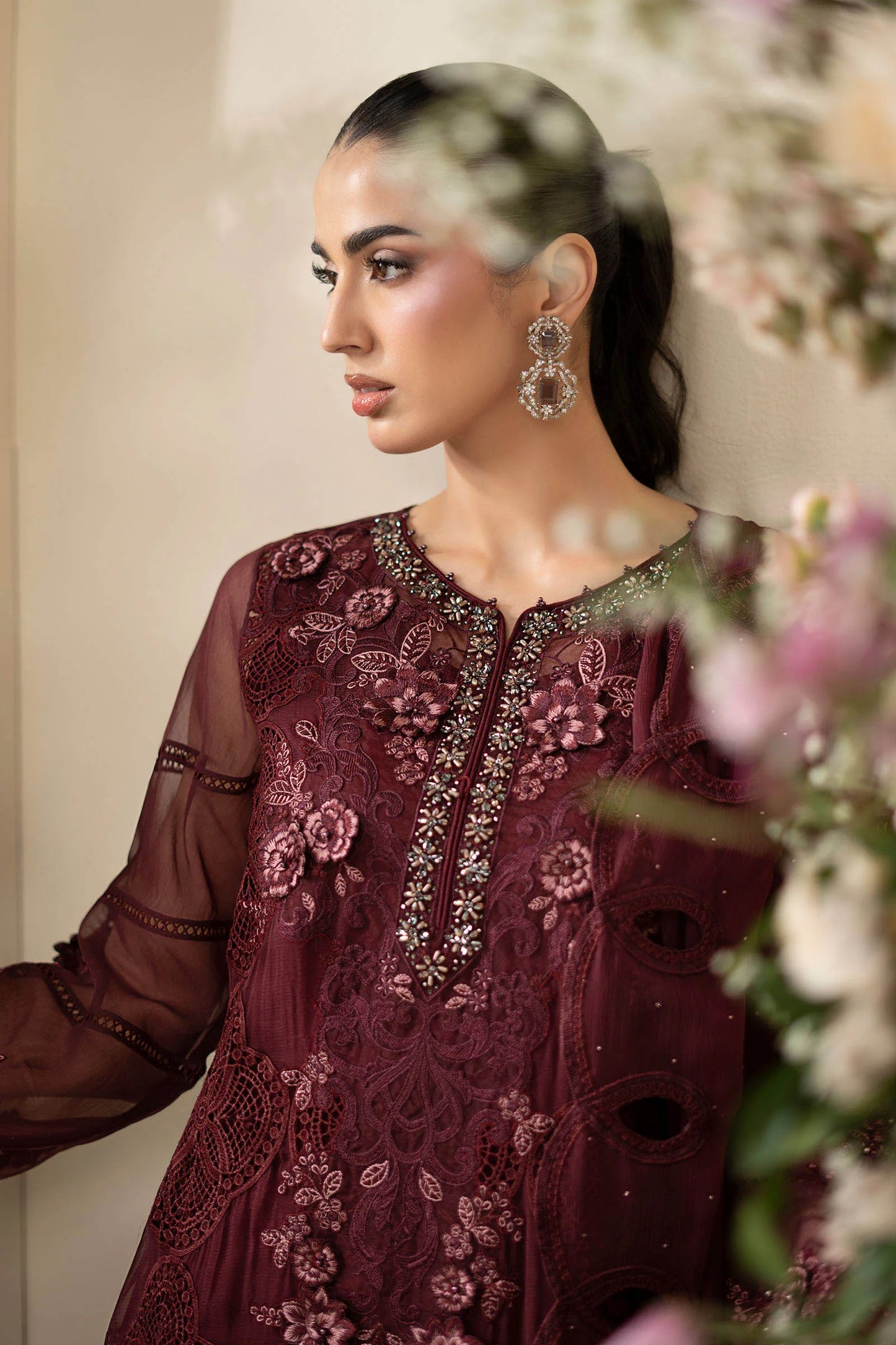 Maria B Embroidered Chiffon MPC-26-108-Burgundy