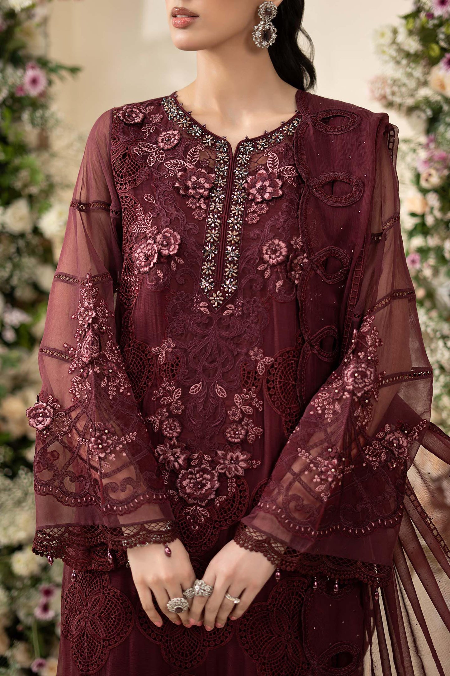 Maria B Embroidered Chiffon MPC-26-108-Burgundy