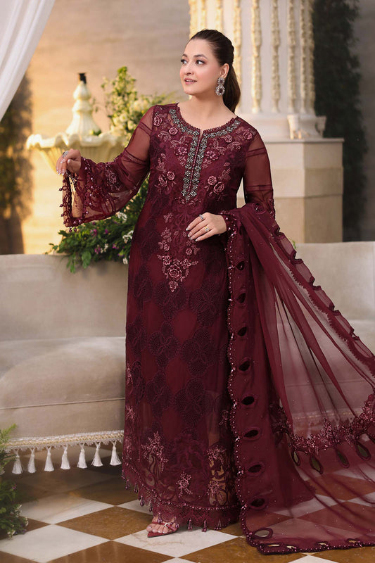 Maria B Embroidered Chiffon MPC-26-108-Burgundy