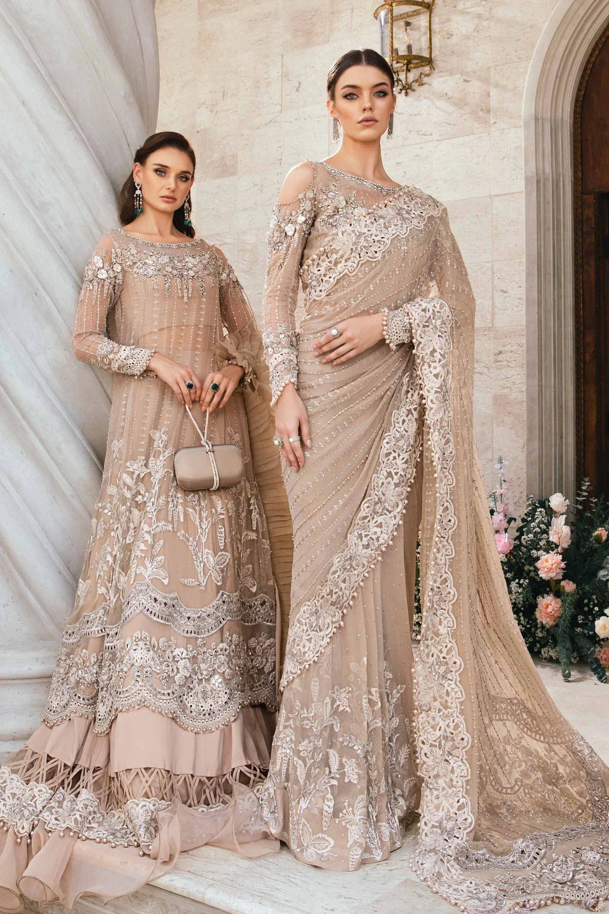 MARIA. B UNSTITCHED Embroidered Saree | BD-2801 | Skin Beige