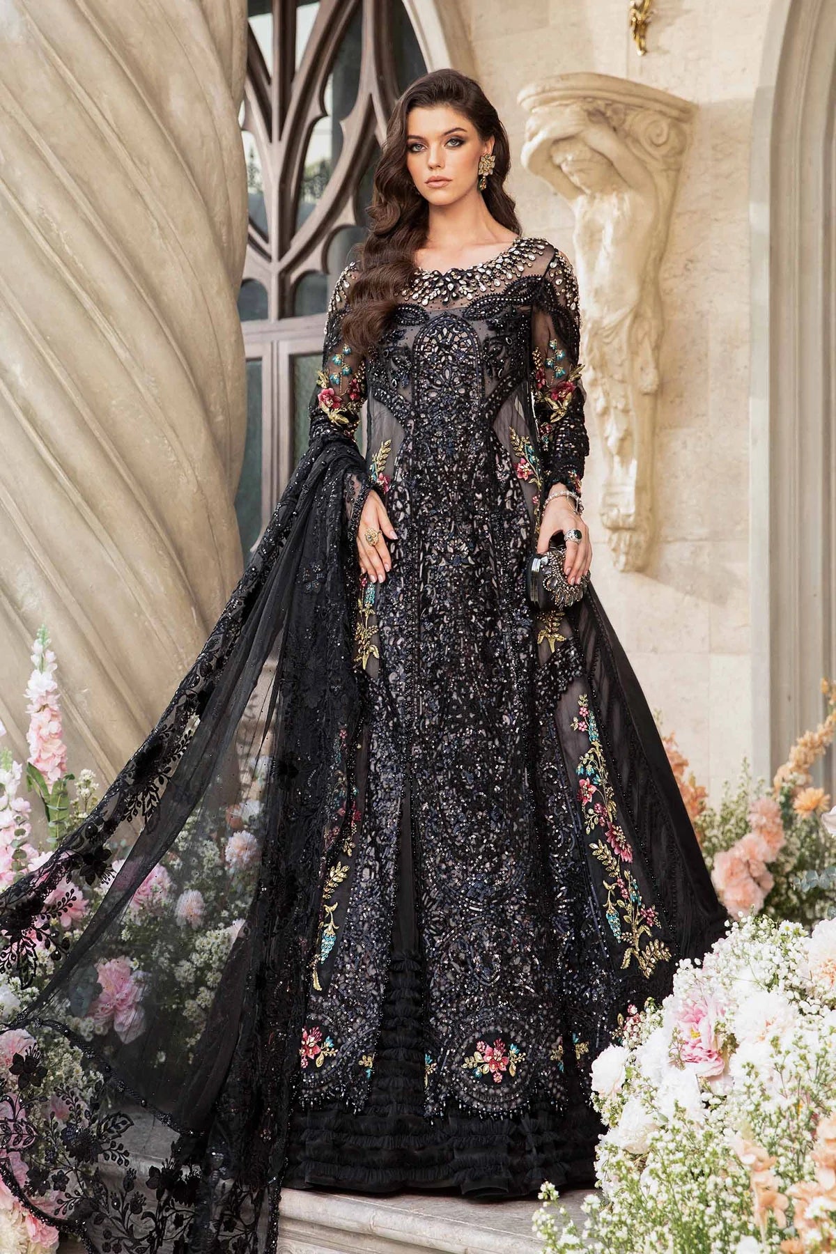 maria b black embroidered dress Maria.B | Linen Collection '23