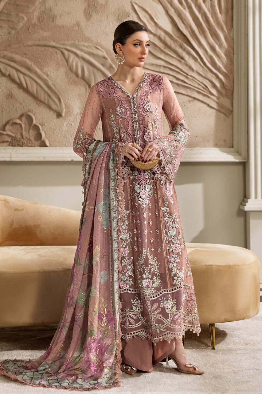 Maria B Embroidered Chiffon MPC-25-105-Tea Pink