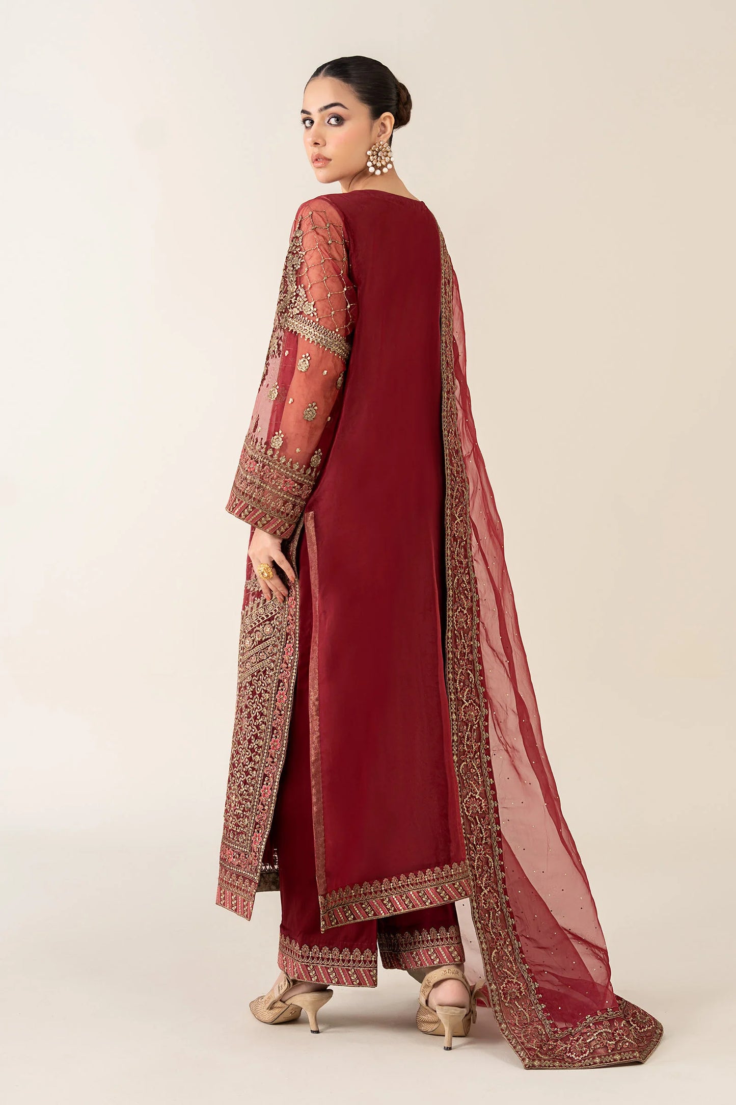 MARIA. B Embroidered Organza SF-PF25-08-Maroon