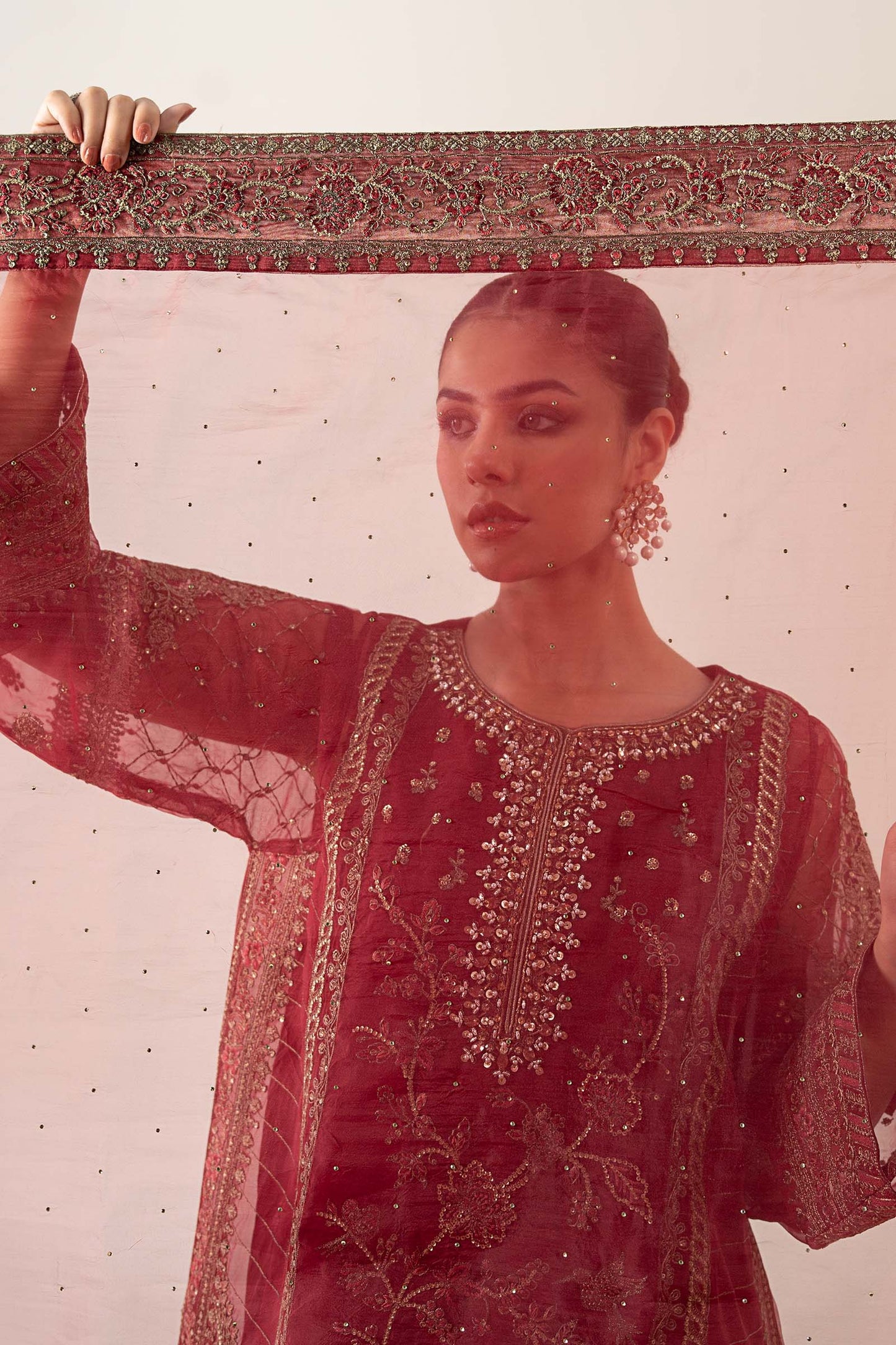 MARIA. B Embroidered Organza SF-PF25-08-Maroon