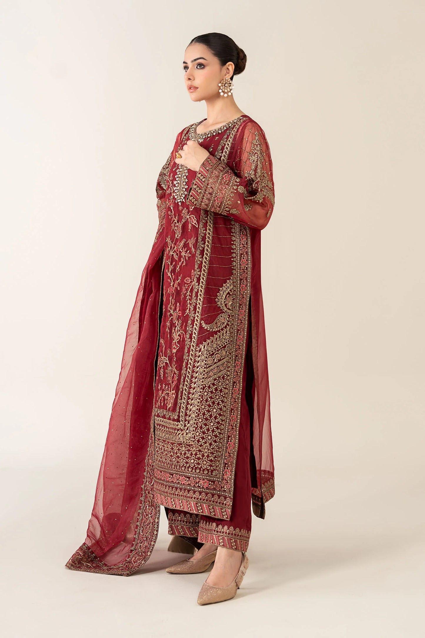 MARIA. B Embroidered Organza SF-PF25-08-Maroon